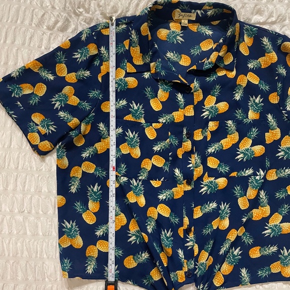 🌟Lily White 🍍Tie Front Pineapple Print Short Sleeve Button Down Shirt Size L - Picture 8 of 11